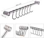 304 Stainless Steel Kitchen Utensil Racks with 7 Sliding Hooks Hangers Wall Mounted 15"
