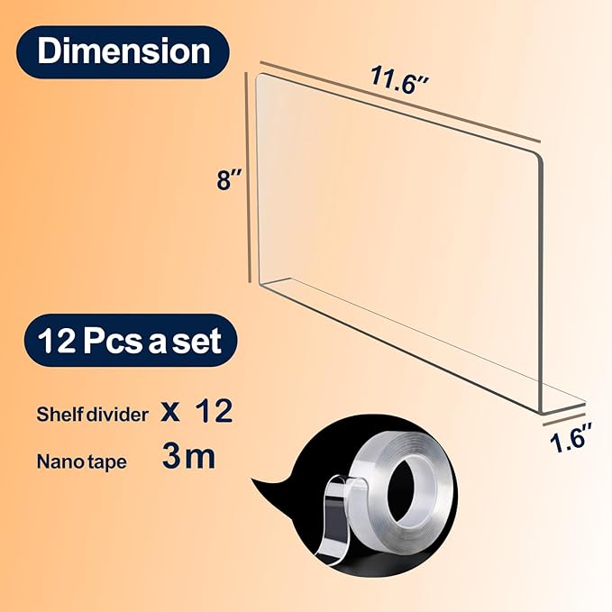 Acrylic Shelf Dividers For Closet Organization，Sweater Organizer For Closet - 12pack 8” Tall Clear Plastic Shelf Dividers For Closets Shelves Cabinets