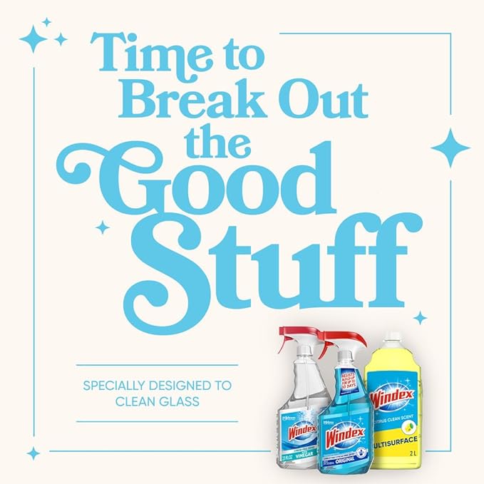 Windex Glass Cleaner Spray Refill, Original Blue Window Cleaner Works on Smudges and Fingerprints, Bottle Made of 100% Recovered Coastal Plastic, 2L (Pack of 2)