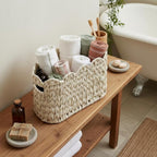 Toilet Paper Storage Basket,Boho Decorative Scalloped Baskets,Coastal Bathroom Decor,Hand-Woven Plastic Wicker Bathroom Accessories Organizer