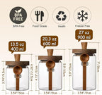 ANSQU Glass Jars with Wooden Lids and Spoons (13.5oz/20.3oz/27oz), Set of 3 Glass Food Storage Containers Coffee Jar Coffee Grounds Container, Glass Food Storage Canisters
