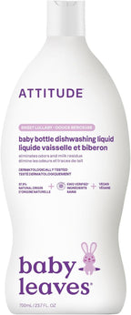 ATTITUDE Baby Bottle & Dish Soap, EWG Verified Bottle Cleaner, Dye Free, Removes Milk Residue & Grease, Vegan, Sweet Lullaby, 23.7 Fl Oz