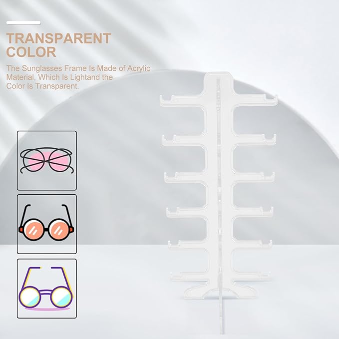 BESTonZON Multi-Tiered Sunglasses Display Stand Glasses Organizer 6-Layer Plastic Eyewear Holder Rack for Home Storage and Sunglass Display