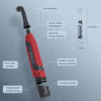 LifeBasis Cordless Electric Cleaning Brush, Mini Power Scrubber for Cleaning Waterproof Grout with 2 Brush Heads for Bathroom Kitchen Tile Crevice Corner - Red (Batteries Included)