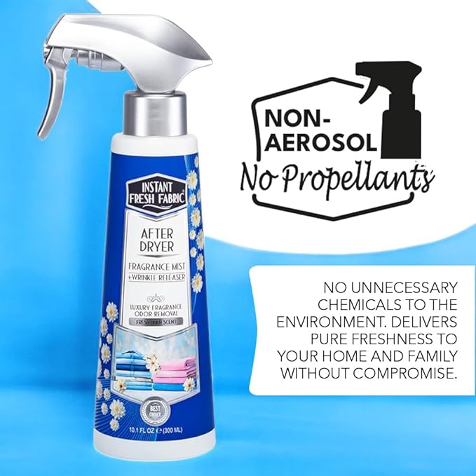 Advanced AFTER DRYER Fabric Spray Fragrance Mist, Fresh Fabric Wrinkle Release Spray Odor Remover - Laundry Scent Boosters for Home, Dorm, Anywhere - Fresh Linen Scent 10.1 Oz. - INSTANT FRESH FABRIC