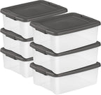 Sterilite 6-Pack ShelfTote, Clear Plastic Storage Bins with Lids, 25 Quart, Gray - Stackable Organizing Container Boxes for Closet, Bathroom, and Office