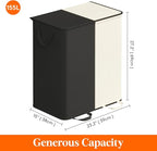 Lifewit Double Laundry Hamper with Lid and Removable Laundry Bags, Large Collapsible 2 Dividers Dirty Clothes Basket with Handles for Bedroom Laundry Room Closet Bathroom College, 155L White&Black