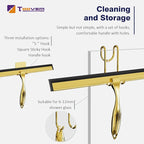TOOVEM 14 Inch Shower Squeegee for Glass Doors, Window, Bathroom, Car Windshield, Shower Cleaning Tools with S Hook, Square Sticky Hook (Gold)