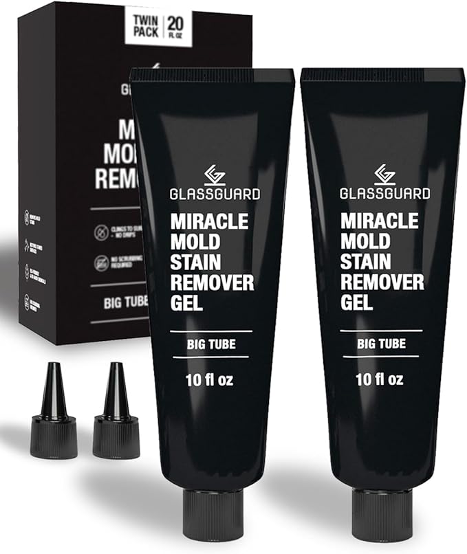 GlassGuard Miracle Mold Stain Remover Stain Gel Pack of 2 – Heavy Duty Cleaning Gel for Grouts, Ceramic, Glass, Silicone, Caulk & More – Washing Machine Cleaner Front Loader (300 ml / 10 oz)