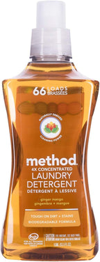 Method Liquid Laundry Detergent, Ginger Mango, 66 Loads Per Bottle, Hypoallergenic + Stain Remover, 53.5 Fl Oz (Pack of 1)