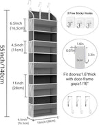 TAHAVICE 2 Pack Over The Door Storage Organizer with 5 Pockets 10 Mesh Side Pockets, 44 lbs Weight Capacity Door Hanging Organizers and Storage for Bedroom,Bathroom,Nursery,Pantry,Dorm(Dark Gray)