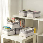Basket for Organizing Cube Stgorage Bin - Small 6 Pack Fabric Storage Cubes Collapsible Baskets for Shelves with Rope, Bins for Organization Closet Cloth Toy Laundry Canvas (Grey&White 12x8x5.2 inch)