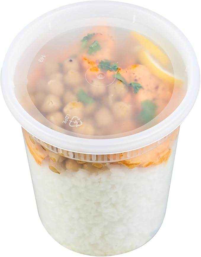 Restaurantware-Asporto 32 Ounce To Go Boxes, 100 Microwavable Round Soup Containers - Clear Plastic Lids Included, Do Not Contain BPA, Clear Plastic Soup Containers, Disposable