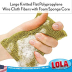 LOLA Wonder Non-Scratch Scouring Pad, Large Knitted Flat Wire Cloth Fibers w/Foam Sponge Core, Assorted Colors (Gold or Silver), 1 Pack