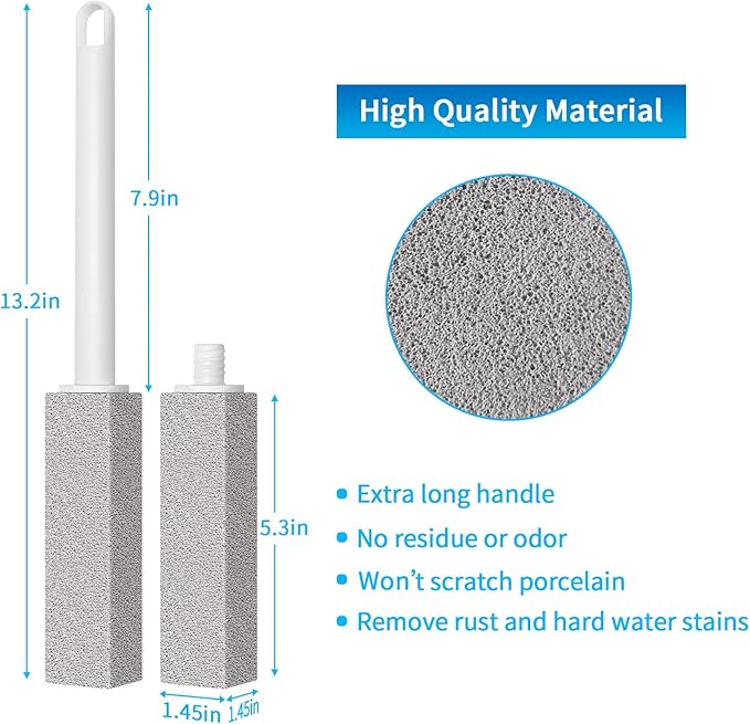 4TH Pumice Stone Toilet Bowl Cleaning,Pumice Stick with Long Handle, Ideal for Removing Hard Water Rings and Stains, Eco-Friendly and Scratch-Resistant-6Pack