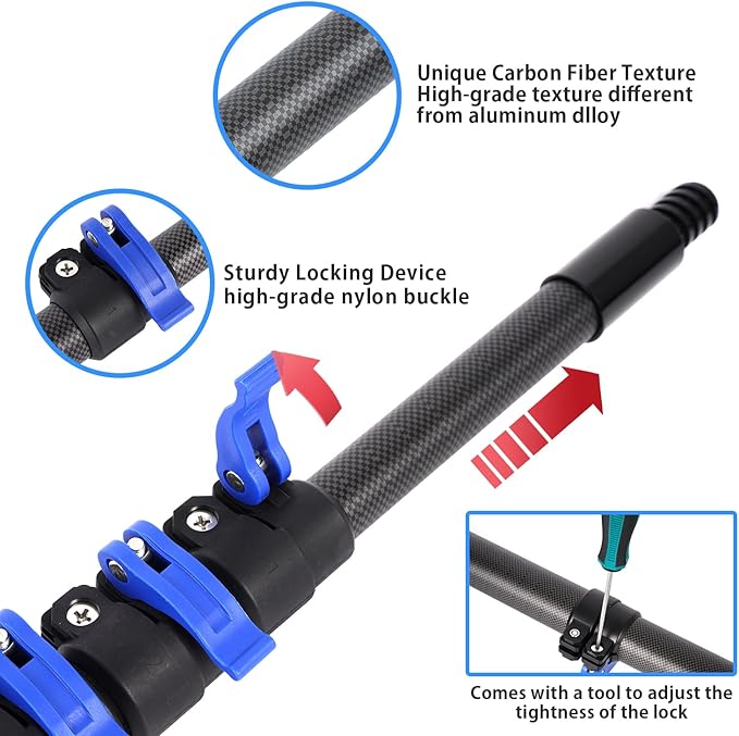 36 Foot High Ceiling Duster Kits with 4.7-30 FT Carbon Fiber Extension Pole, Feather Duster, Cobweb Duster, Ceiling Fan Duster, Window Squeegee & Cleaner with Pole 30 Ft