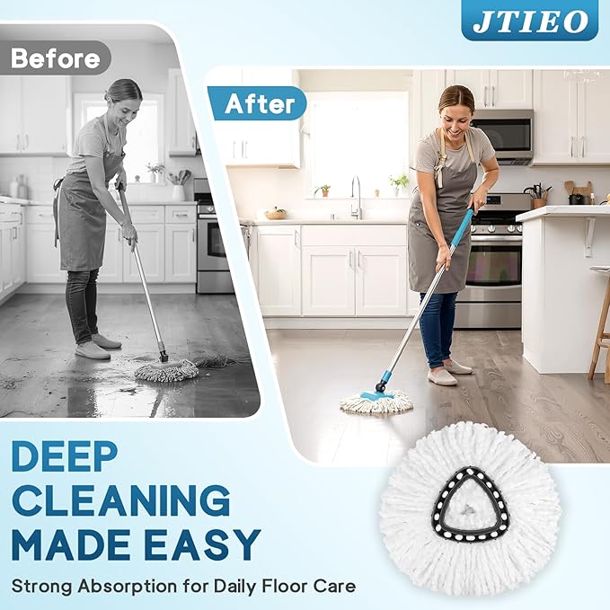 JTIEO 6 Pack Spin Mop Head Replacement Compatible with O-Cedar EasyWring Spin Mop System, Microfiber Mop Heads Replacements, Machine Washable & Easy to Replace