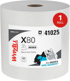 WypAll PowerClean X80 Cloths Heavy Duty Wipes (41025), Jumbo, Extended Use Towels, White (1 Roll of 455 Sheets, 455 Sheet Total)