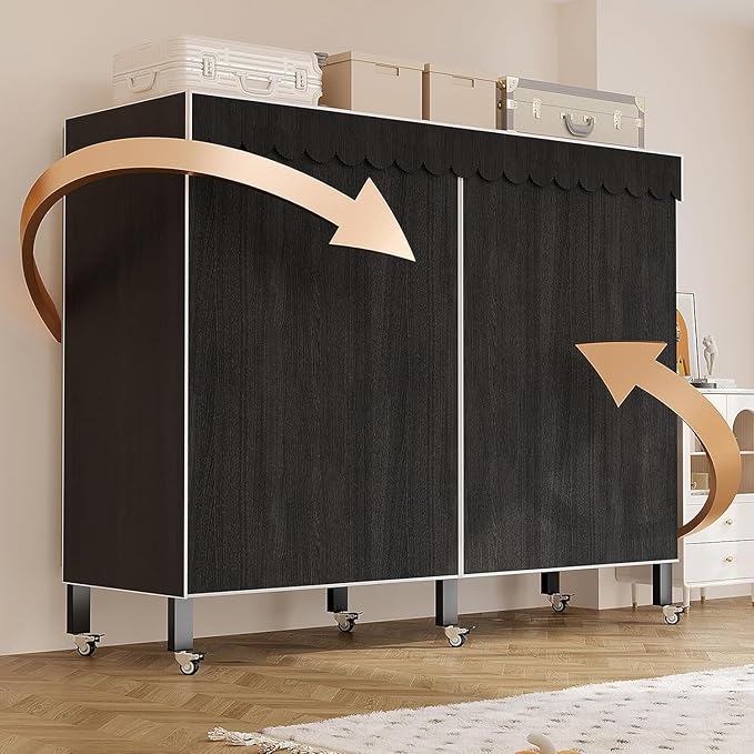 75in Heavy Duty Portable Closet with Cover 1200Ibs Foldable Covered Clothes Rack for Hanging Armoire Wardrobe Closet System Freestanding Coat Storage Garment Racks (190cm/74.8in（black）)