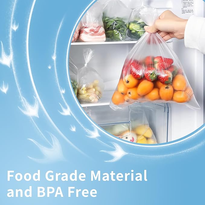 CLASSY Plastic Produce Bags for Food Storage, 1400 Bag - 12"x16" Clear Grocery Bag for Fruits, Vegetables, Bread,Meat,Continuous,Easy Tear Design - (4 Rolls,Total 1400 Bags)