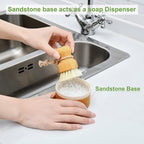 SUBEKYU Bamboo Dish Brush Set with Soap Holder, Wooden Dish Scrubber with Soap Dispenser, Natural Kitchen Scrub Brush, Washing Pot/Pans/Cast Iron, 2 Pack, Sisal + Coconut Palm Bristles