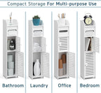 StorageBud Bathroom Storage Organizer - Floor Standing with Shelves - Includes 2 Apothecary Jars - Tall Bathroom Storage Cabinet for Toilet Paper, Towel & Other Bathroom Storage Accessories - White