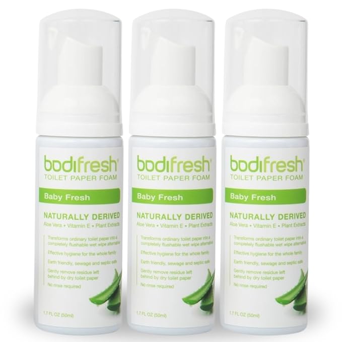 Toilet Paper Foam, Liquid Wet Wipe | Plant-Based, Eco Friendly Flushable Wet Wipe Alternative with Aloe & Vitamin E (1.7 Fl Oz (Pack of 3), Baby Fresh)