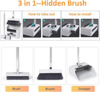 3 in 1 Broom and Dustpan Set with Adjustable Push Broom with 48.8“ Long Handle for Floor Sweeping Outdoor Indoor Sweeping Combo for Home & Kitchen (Green)
