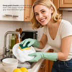 Dishwashing Gloves for Kitchen, 4 Pairs Rubber Cleaning Household Dish Washing Latex Glove with Hanging Hook (Black+Blue+Green+Grey, Small)