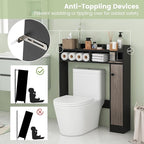 Giantex Short Over The Toilet Storage Cabinet, Bathroom Organizer w/Single Door Cabinet & Adjustable Shelves, Freestanding Space Saver Above Toilet Storage for Restroom, Laundry Room (Black+Oak)