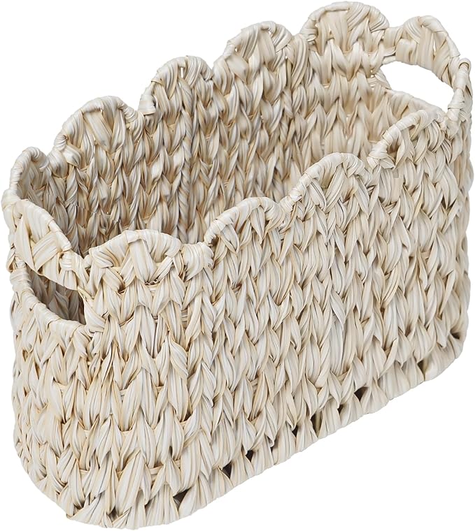 Toilet Paper Storage Basket,Boho Decorative Scalloped Baskets,Coastal Bathroom Decor,Hand-Woven Plastic Wicker Bathroom Accessories Organizer