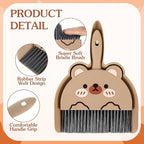 Ouligay Portable Hand Broom and Dustpan Set,Cute Mini Broom and Dustpan Set with Durable Brush,Lightweight Small Dust Pan and Broom Set for Desktop Cleaning Small Space Cleaning(Brown Bear)