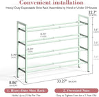 Bumusty 4-Tier Expandable Shoe Rack for Closet, 18“-33” Adjustable Shoe Rack for Small Space, Small Shoe Organizer for Front Door, Sturdy Metal, Green