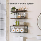 Amada Bathroom Shelves Over Toilet with Storage Basket, Floating Wall Shelf for Home Organization & Wall Decor, Bathroom/Kitchen/Living Room Shelves–Rustic Brown