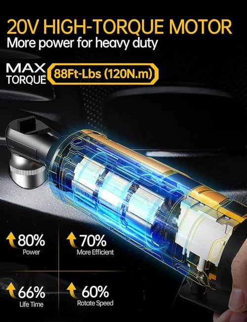 1/2 Inch Cordless Ratchet Wrench, for DEWALT 20V Max Battery, 88Ft-Lbs, 0-400RPM, Electric Ratchet Wrench Set with Variable Speed Trigger, Reinforced Head, R&F Switch, 7 Sockets, 1/2" to 3/8" Adapter