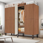 Heavy Duty Covered Clothes Rack with Magnetic Door Foldable Portable Wardrobe Closet for Hanging Clothing Rolling Black Metal Garment Rack on Wheels Closet System (Dragon Sandalwood, 70.89in)