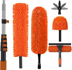 30FT Reach High Ceiling Duster Kit, Window Cleaning kit with 5-24FT Extension Pole, Fan Duster for Ceiling Fan Blades, Microfiber Feather Duster, Rotatable Window Squeegee and Cobweb Duster