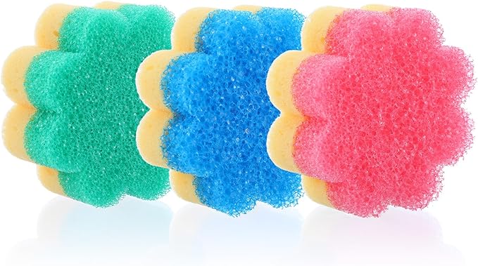 3pcs Scrubbies for Dishes, Dish Washing Sponge, Dual-Sided Temperature Scrubby Sponges, Flower Dual-Sided Sponge for Dish, Bathroom, Kitchen, Washing & Plus, Multipurpose