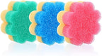 3pcs Scrubbies for Dishes, Dish Washing Sponge, Dual-Sided Temperature Scrubby Sponges, Flower Dual-Sided Sponge for Dish, Bathroom, Kitchen, Washing & Plus, Multipurpose