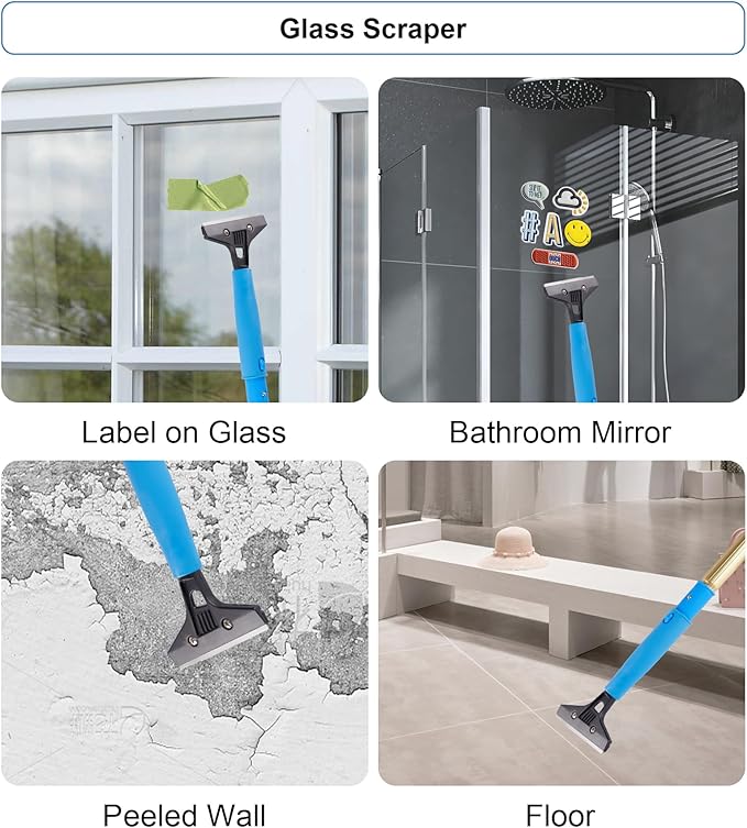 2 in 1 Window Squeegee Cleaning Kit with Aluminum Alloy Extension Poles, Scrubber, Glass Scrapper, Bendable Duster,2 Scrubber Cloth for Window, Car, Floor, Home, Garden