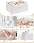 StorageWorks Shoe Organizer for Closet, Fits up to 24 Pairs, Shoe Cubby Storage Containers with Adjustable Dividers and Clear Cover, Khaki and Beige Stripes