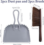 2pcs Metal Dustpan and Brush Set, 12In Extra Large Handheld Dust Pan and Wood Broom,Heavy-Duty Dust Pans Metal Edge Flat Against Floor for Patio/Pet/Car/Outdoor