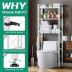 Kalrin Over The Toilet Storage with X Shape Side Guardrail, 3-Tier Over Toilet Storage Rack with Drain Basket, Freestanding Bathroom Organizer for Balcony Laundry, Pure White