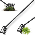 Stirrup Hoe Garden Tool Weed Puller with 76.8Inch Adjustable Stainless Steel Handle, Heavy Duty Garden Hoe and 12 Tines Rake 2 in 1 Gardening Tools Garden Cultivator for Weeding Soil Loosening, Black