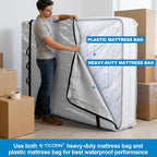 TICONN Mattress Bags for Moving, Heavy Duty Twin Mattress Cover Storage Bag with Full-Around Handle and Adjustable Buckles (Gray, Twin)