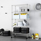 30" L×14" W×60" H Wire Shelving Unit Commercial Metal Shelf with 5 Tier Casters Adjustable Layer Rack Strong Steel for Restaurant Garage Pantry Kitchen Garage，Chrome