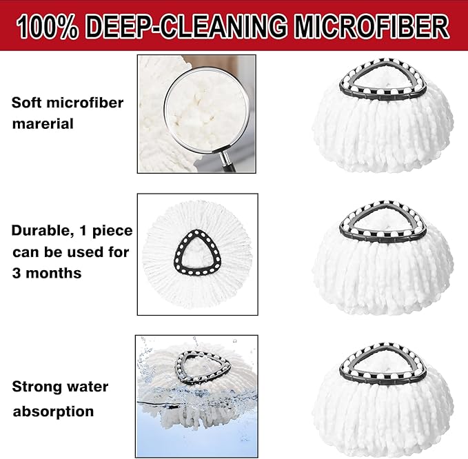 10 Pack Spin Mop Replacement Heads, 100% Microfiber Spin Mop Refill for Easy Wring Compatible with Triangle Spin Mop, 360 Degree Spinning Mop Replace Head for Floor Cleaning