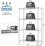M MZG 1000 lbs 4Tier Shelf Metal Storage Shelves Wire Rack Closet Organizers with Wheel for Garage Kitchen Bathroom Laundry Chrome 13.7" D x 29.5" W x 47.2" H