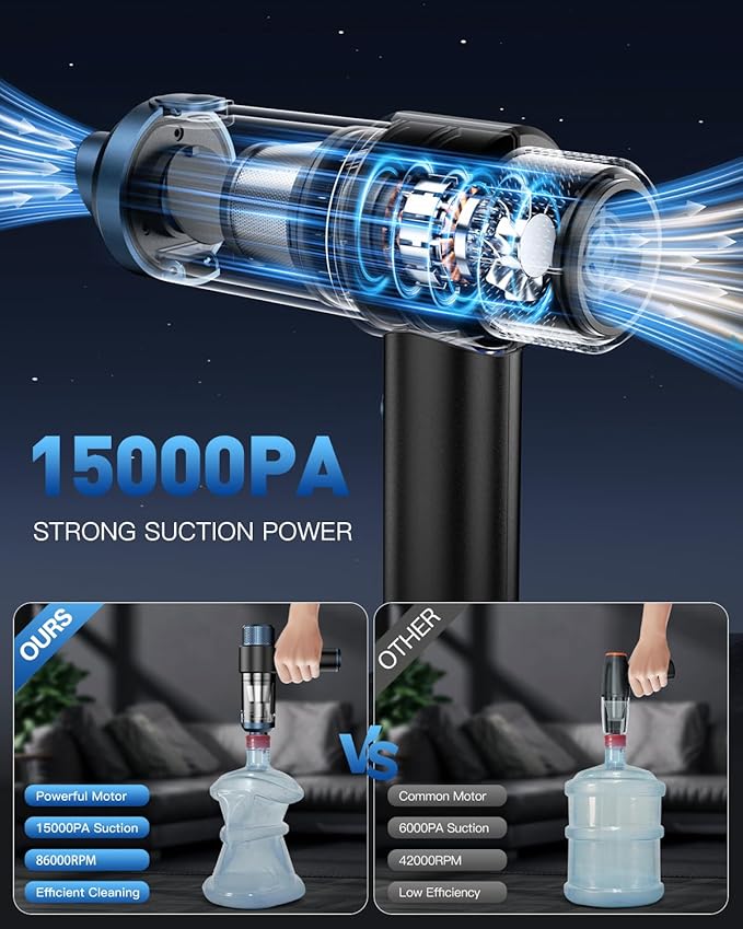 EYYA Handheld Car Vacuum Cleaner Cordless, 15000PA High Power Vacuum & Air Duster, 4-in-1 Portable Mini Vacuum with LED Light, Hand Held Vacuum Cleaner for Car Home Office