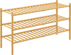 ROMGUAR CRAFT 3-Tier Bamboo Long Shoe Rack, Free Standing Wood Shoe Shelf Storage Organizer for Closet Entryway Stackable 35"x11"x20" (Natural)